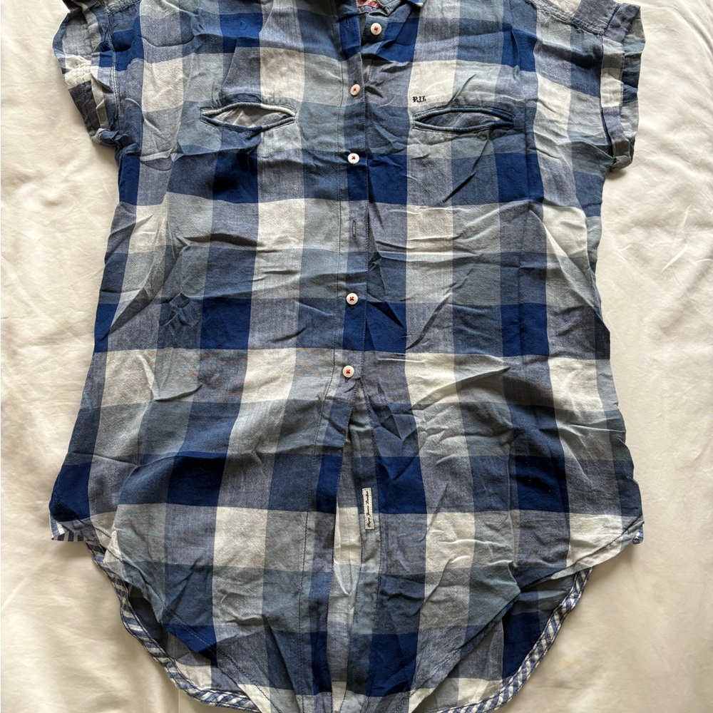 Pepe Jeans Blue and White Plaid Button Down Shirt